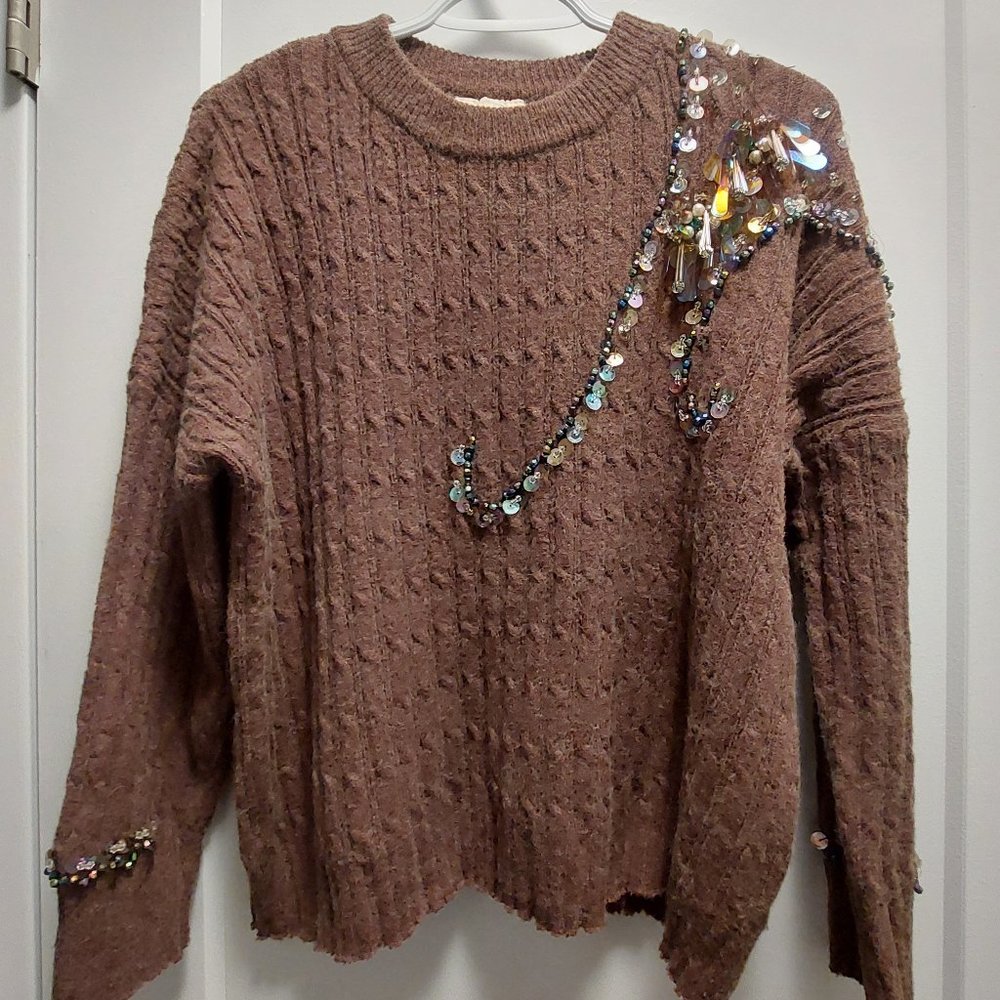 MUCHE MUCHETTE Women's Viscose Blend Ribbed Pullover Sweater w/Beading Sz SML